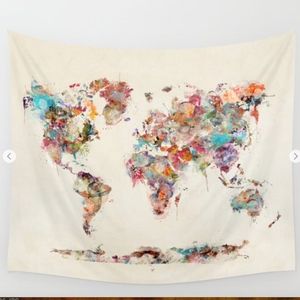 Society 6 World Map Watercolor Deux Wall Tapestry